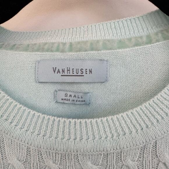 Van Heusen Womens Pale Teal Blue Crew Neck Cable Knit Sweater Size Small - Picture 3 of 7